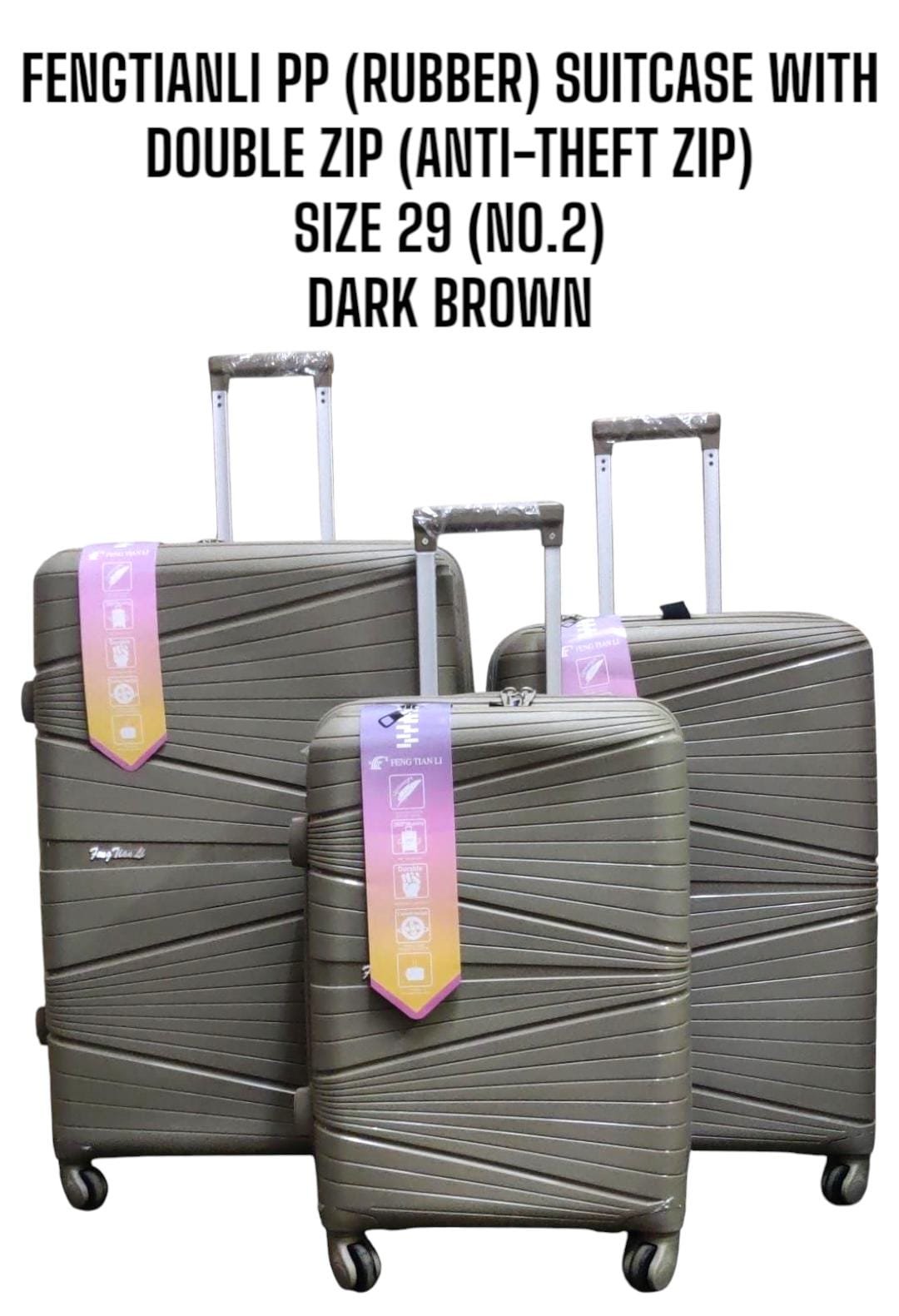 FENGTIANLI 3 IN 1 Executive Travelling Suitcases.Hard-shell exterior is designed to be waterproof for all your rainy travels. Hardshell construction is designed to absorb impact.

Retractable handle s