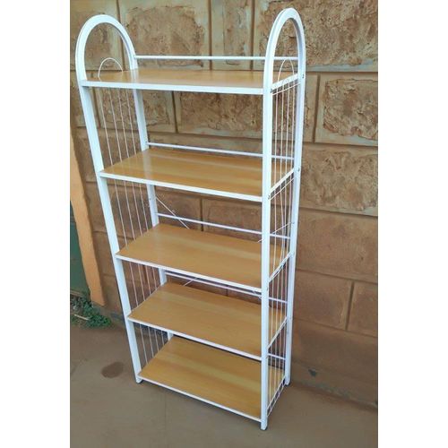 🫧5-Layer Multipurpose Free-Standing Stainless Steel Shoe Rack With Smooth Finish Natural Wooden Shelves