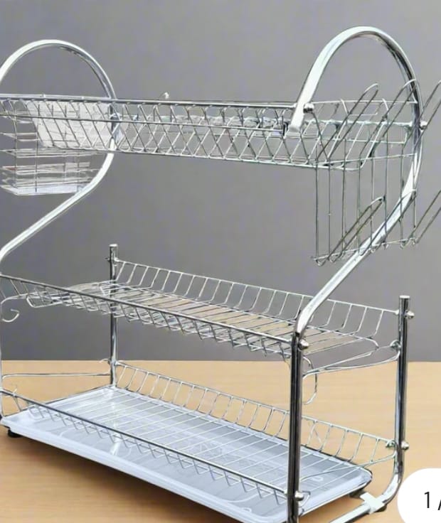3 tier dishrack;Saving space,keep all the cooking utensils and cups tidy, dry and clean easily. Easy to assemble.
