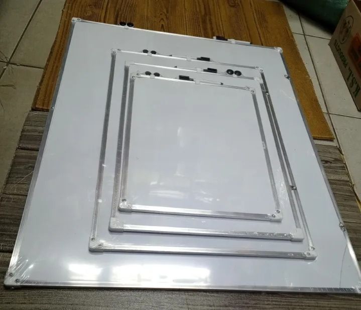 WHITE BOARD. Magnetic White boards With Aluminum Frame, The magnetic surface allows them to double as a bulletin board for displaying memos or charts.