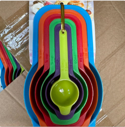 6pcs Measuring Cup and Spoon Set- Stackable Colorful Multicolor Plastic for Kitchen Baking tools (random colors)