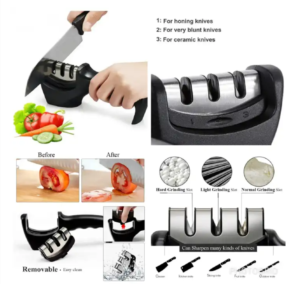 【Clearance Sale】Knife Sharpeners Kitchen Scissors Screw Drivers Sharpener 3 Three Stages Sharpening Stone Diamond Edged