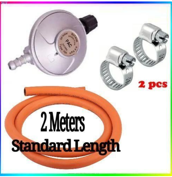 Pac Pressure 6kg Gas Regulator Plus FREE Gas Delivery Hose Pipe 2M & Safety Clips For 2 Meko Tabletop Cooker burner
