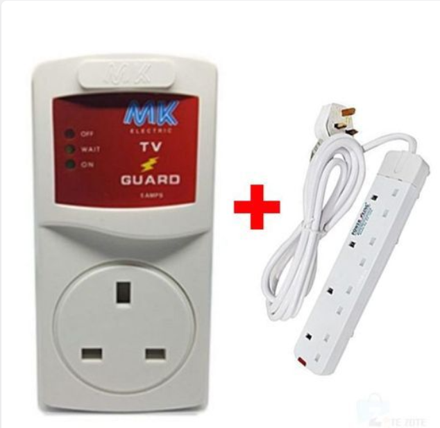 MK Automatic Voltage Regulator TV Guard for Power Control + FREE 4WAY POWER EXTENSION CABLE SOCKET WITH LONG CABLE