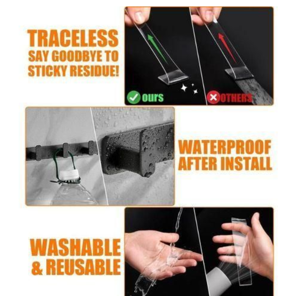 2M Nano Double-Sided Tape – Reusable, Heavy-Duty Wall Mounting Adhesive, Clear & Washable, No Residue, Strong Sticky Tape for Home, Office, Posters, Photo Frames