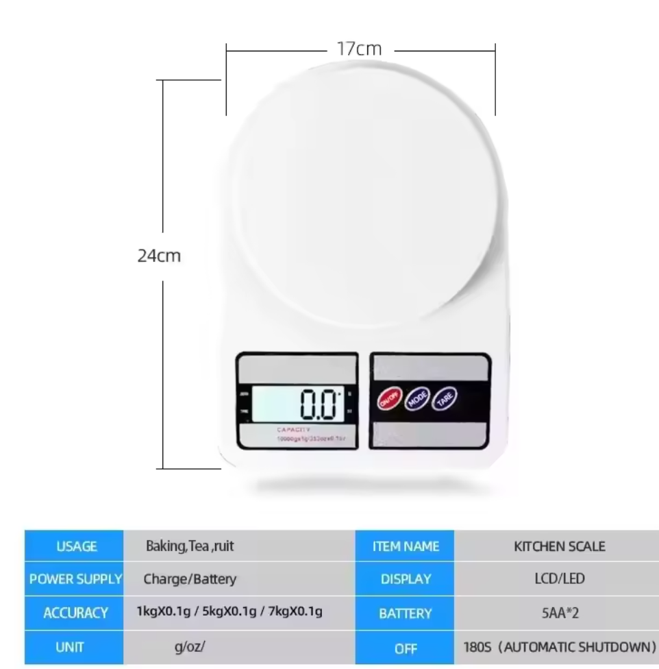 🎉 Crazy Offer – Today Only 🎉Unique 10Kg 1g Precision Electronic Kitchen Scale SF-400 LCD Display with Lid Nutritional Weighing Battery Powered