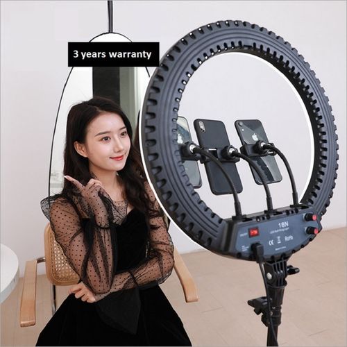 18 Inch Ringlight with 2M Tripod Stand, 3 Phone Holders, Remote Control - LED Dimmable Beauty Ring Light for Selfie Live Stream/Makeup/Youtube/Tiktok Video