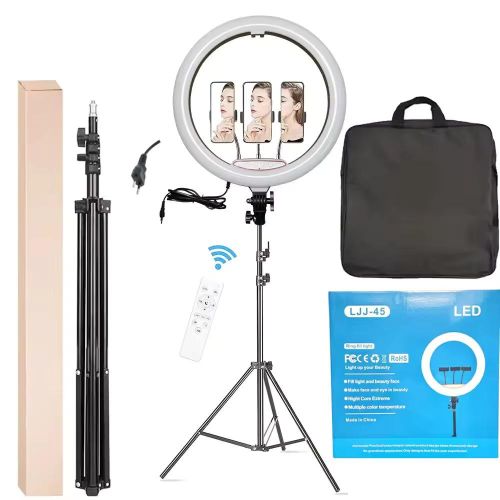 18 Inch Ringlight with 2M Tripod Stand, 3 Phone Holders, Remote Control - LED Dimmable Beauty Ring Light for Selfie Live Stream/Makeup/Youtube/Tiktok Video