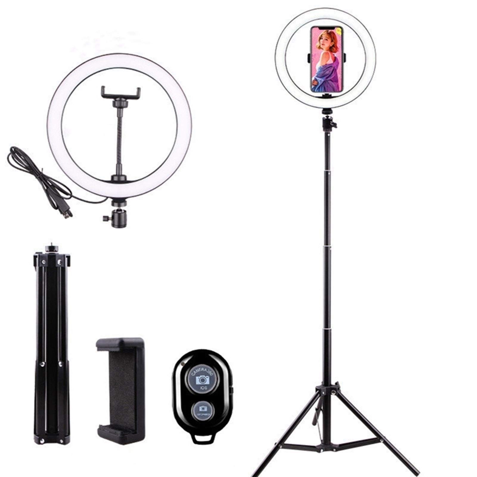10 Inch Ringlight with FREE Bluetooth Shutter, 2M Tripod Stand -  Dimmable Beauty Ring light for Selfie Live Stream/Makeup/Youtube/Tiktok Video