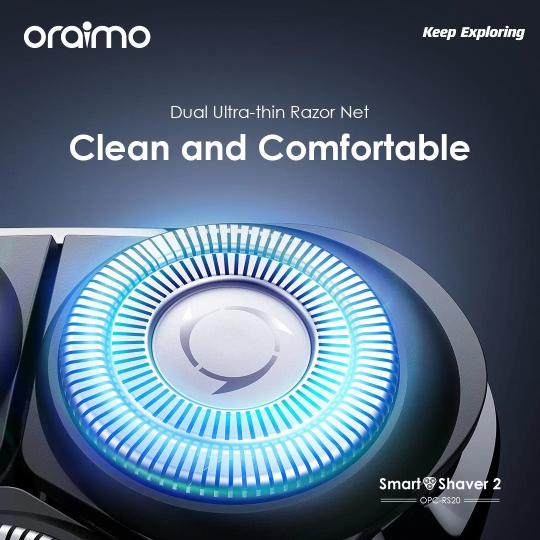 TECH WEEK MEGA SALE!! Oraimo Smart Smoothness Shaver, OPC-RS-20;  2 -Dual Ultra-thin Razor Net, Long-Life Li-ion Battery, 3D Floating Razor Heads,Pop-up Trimmer,One-touch Open -Shavers/Clipper