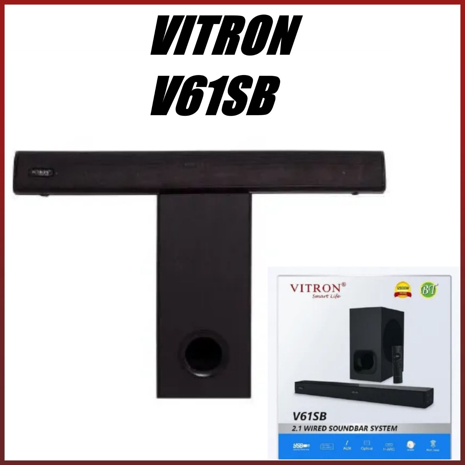 FLASH SALE DEALS!! Vitron V61SB 2.1CH, 12000W PMPO Multimedia Bluetooth Woofer Wired Soundbar System BT/USB/AUX/SD/FM Home Audio with Remote Control - Speakers