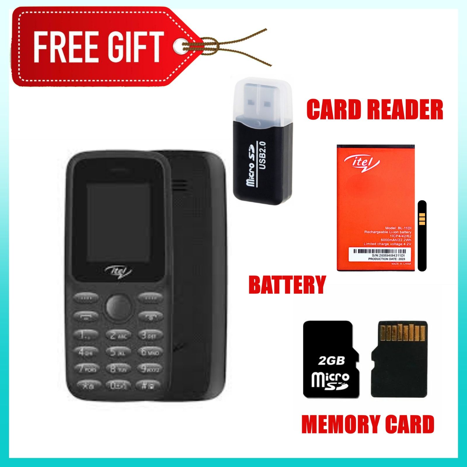 FLASH SALE DEALS!! Itel 2163 1.8"Display 1000mAh,Torch, Wireless FM- Dual Sim- Black+FREE GIFTS