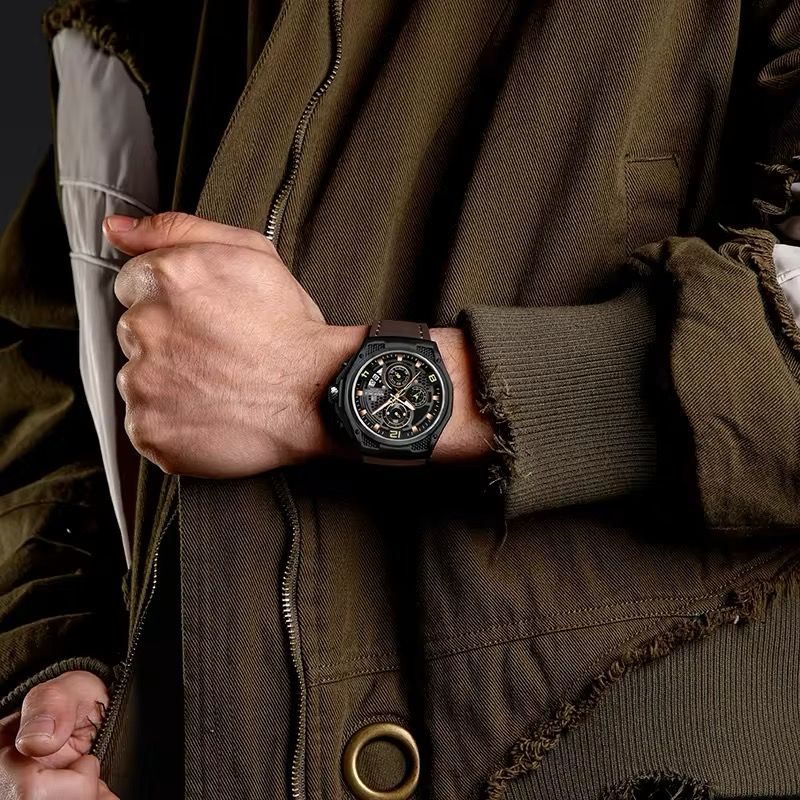 Naviforce Men's Chronograph Leather top luxury watch with calendar display and 30m water resistance