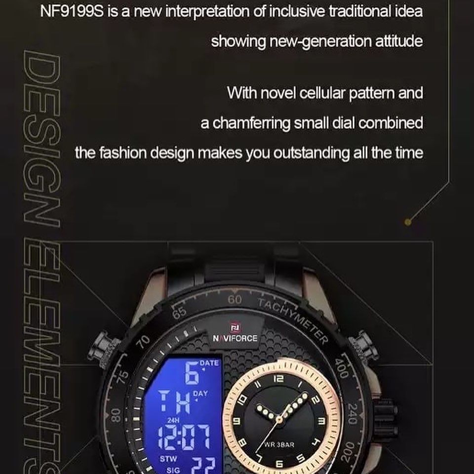 Naviforce Men Digital Analogue Dual Time 3ATM Water Resist Wrist Watch