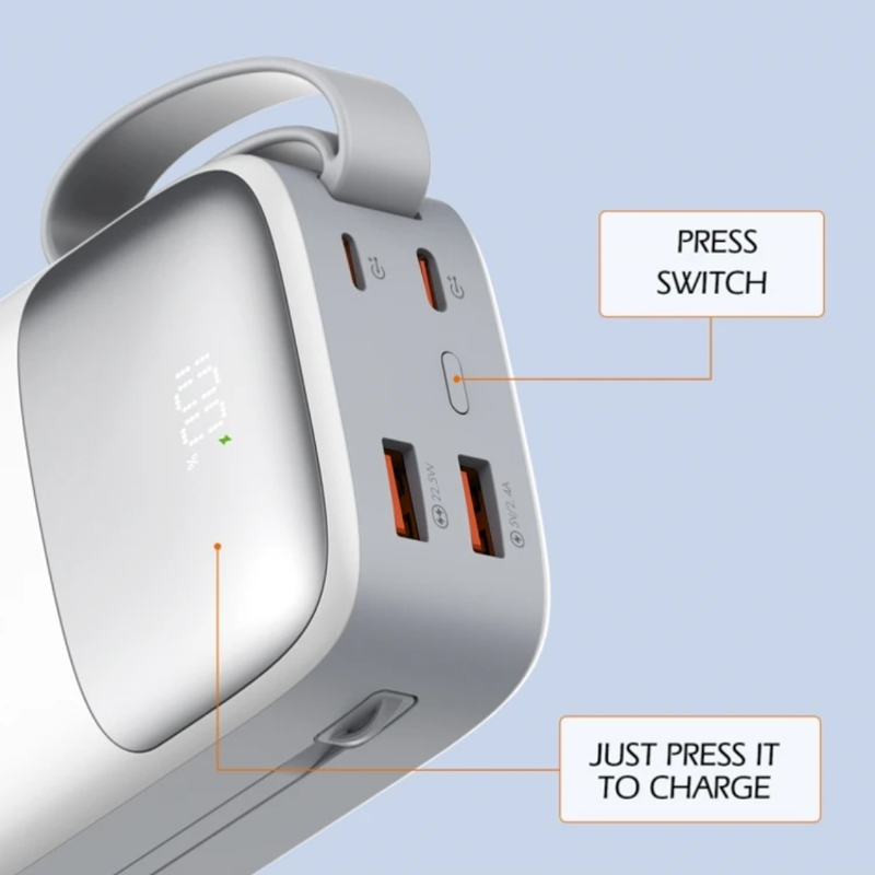 Ldnio Fast Charging Massive 50000 mAh Power bank with Type C and iPhone cables attached
