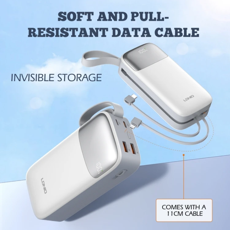 Ldnio Fast Charging Massive 50000 mAh Power bank with Type C and iPhone cables attached