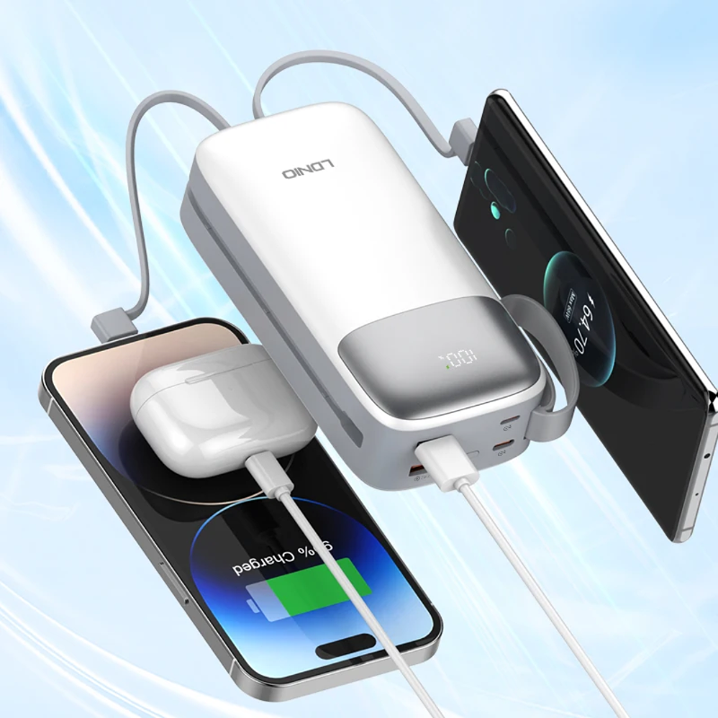 Ldnio Fast Charging Massive 50000 mAh Power bank with Type C and iPhone cables attached