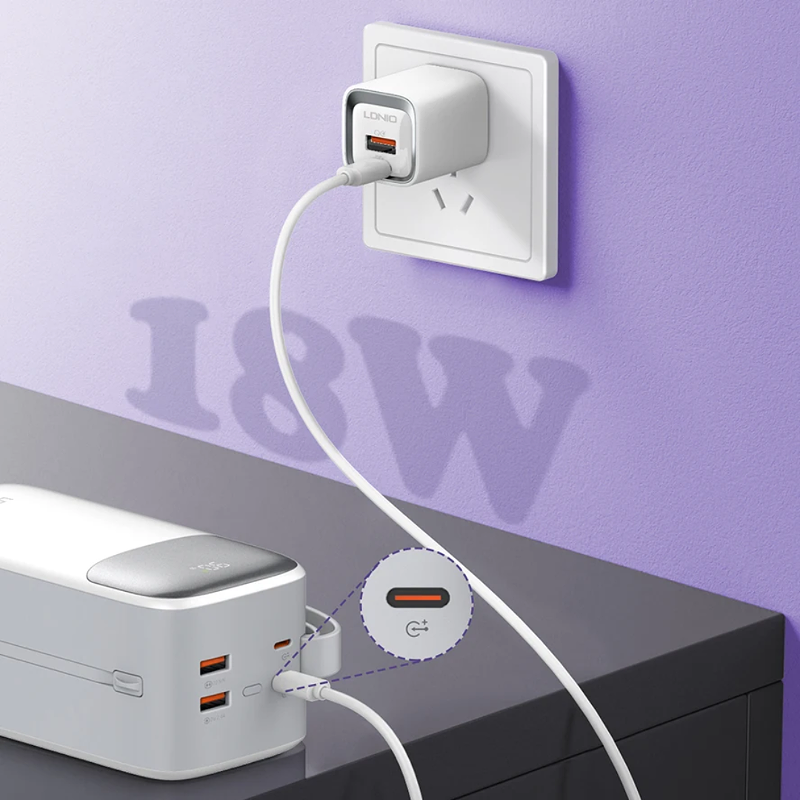 Ldnio Fast Charging Massive 50000 mAh Power bank with Type C and iPhone cables attached