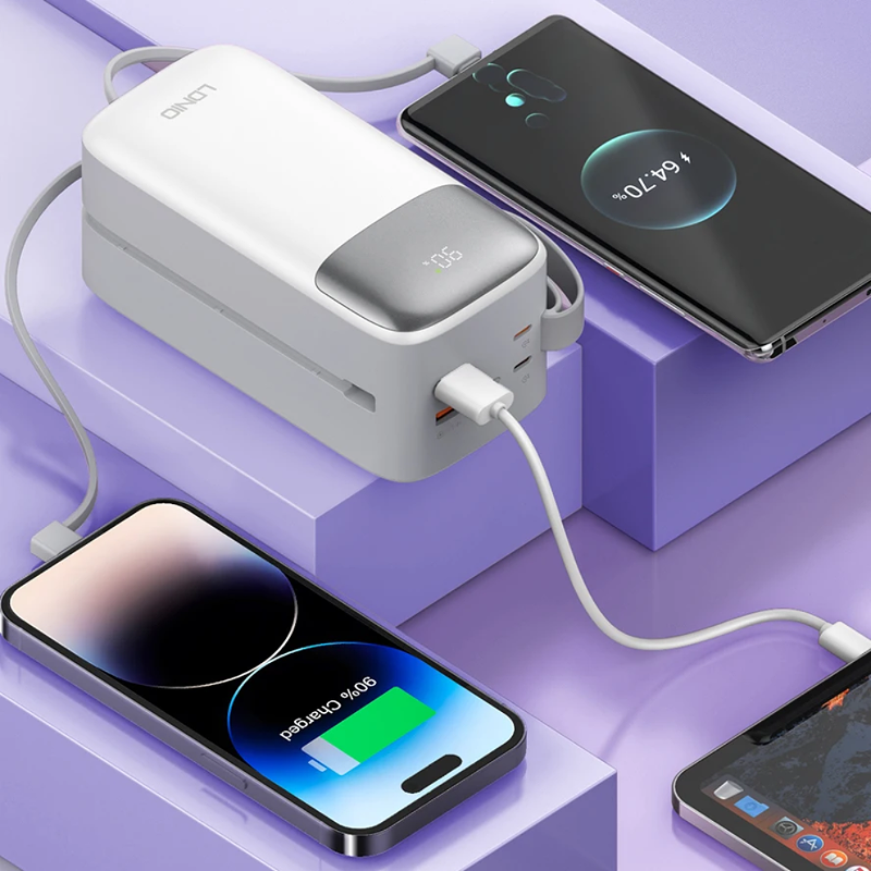 Ldnio Fast Charging Massive 50000 mAh Power bank with Type C and iPhone cables attached