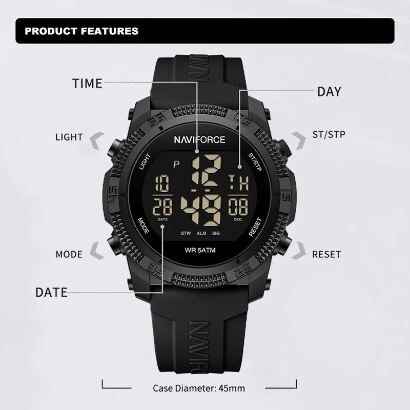 Naviforce Men's Digital 50M Waterproof classic wrist watch