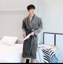 Bathrobes Fleece Bathrobe Long Shawl Collar Unisex Bathrobe