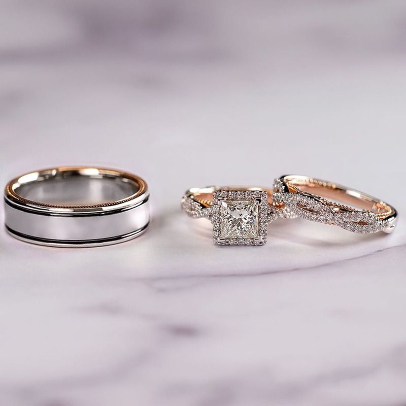 1/2/3 Pcs/Set Rose Gold Sparkling Zircon Rings Set For Ladies Luxury Proposal Engagement Rings Original Wedding Jewelry Gift