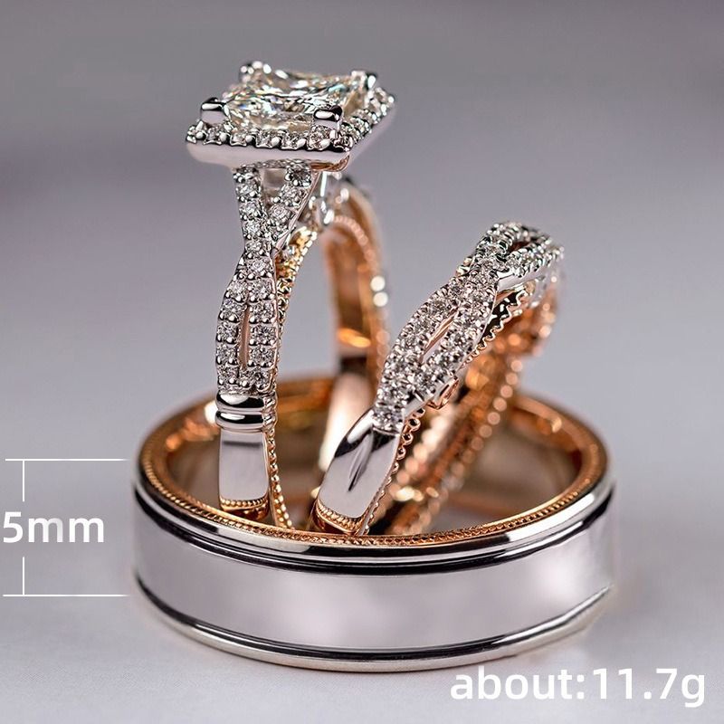 1/2/3 Pcs/Set Rose Gold Sparkling Zircon Rings Set For Ladies Luxury Proposal Engagement Rings Original Wedding Jewelry Gift