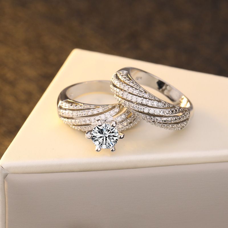 1/2/3 Pcs/Set Rose Gold Sparkling Zircon Rings Set For Ladies Luxury Proposal Engagement Rings Original Wedding Jewelry Gift