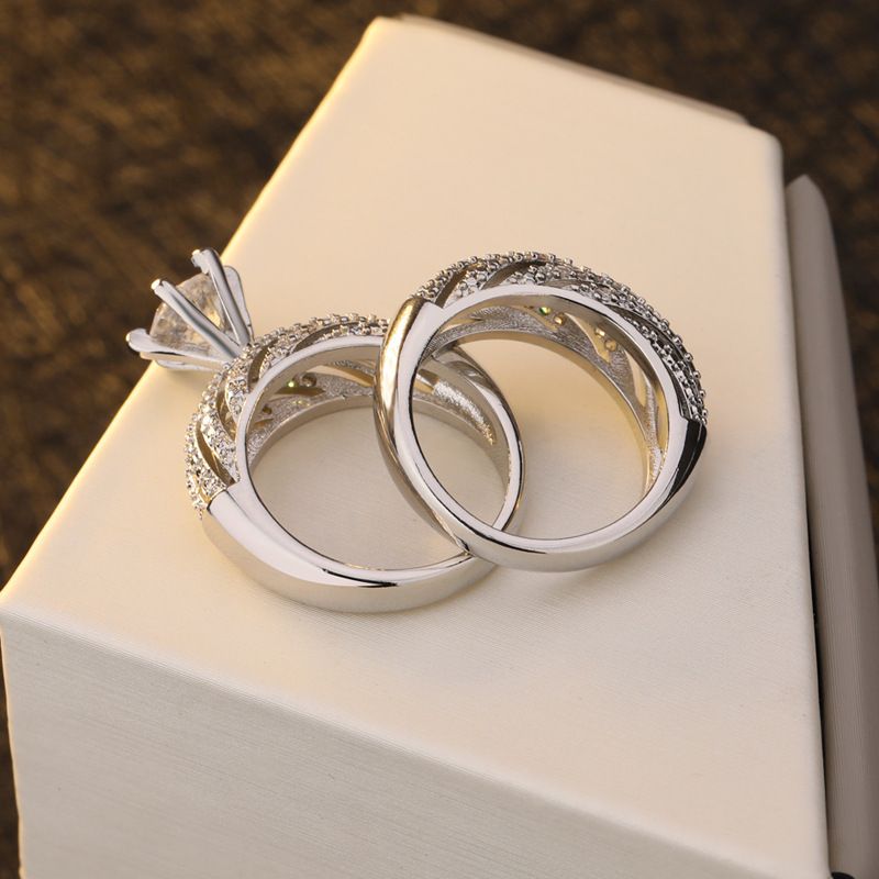 1/2/3 Pcs/Set Rose Gold Sparkling Zircon Rings Set For Ladies Luxury Proposal Engagement Rings Original Wedding Jewelry Gift