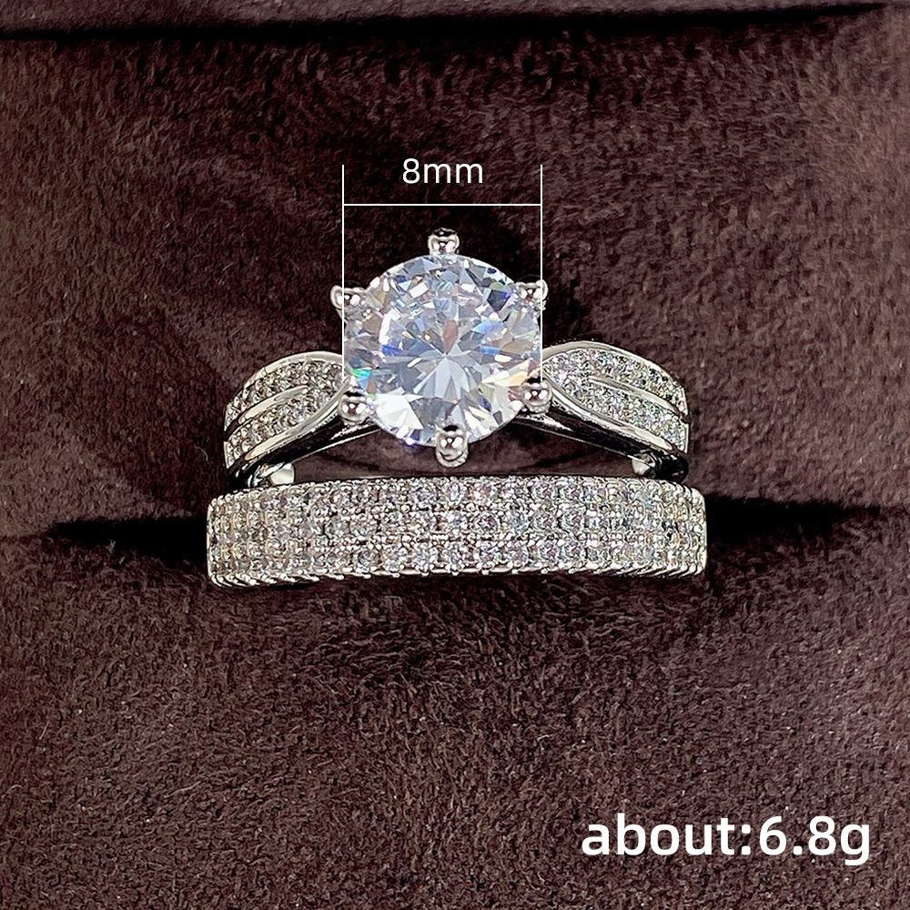Couple Ring 2PCS 925 Sterling Silver Bridal Suit Gold Square Ring Round Cut Cubic Zirconia Promise Rings Classical Eternity Engagement Wedding Band Ring Set for Women