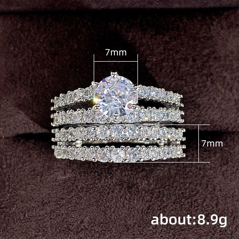 Couple Ring 2PCS 925 Sterling Silver Bridal Suit Gold Square Ring Round Cut Cubic Zirconia Promise Rings Classical Eternity Engagement Wedding Band Ring Set for Women