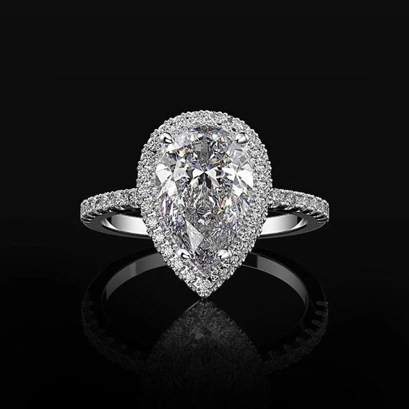 3.75 Carat White Pear Cut Top & Side Halo Lab Created Diamond Engagement Ring In 14k White Yellow Rose Gold For Women