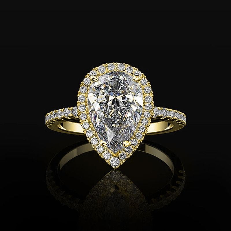 3.75 Carat White Pear Cut Top & Side Halo Lab Created Diamond Engagement Ring In 14k White Yellow Rose Gold For Women