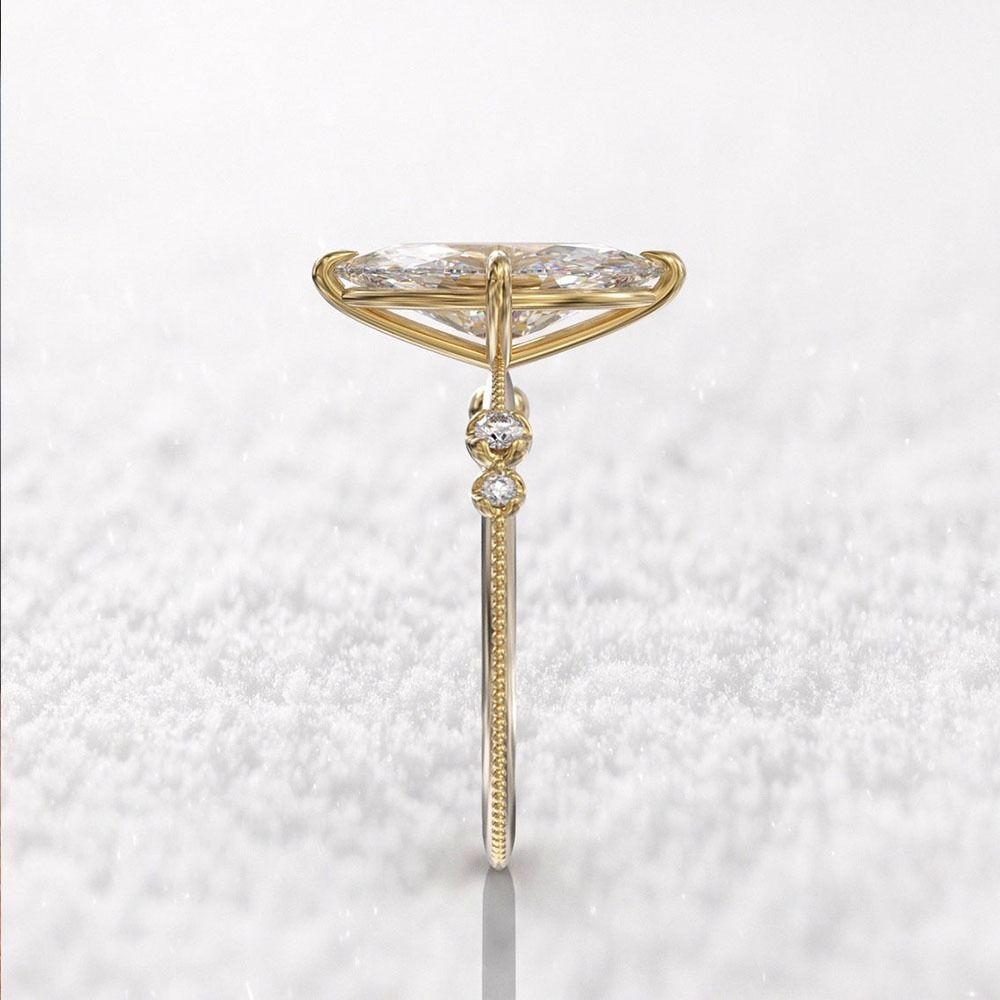 3.75 Carat White Pear Cut Top & Side Halo Lab Created Diamond Engagement Ring In 14k White Yellow Rose Gold For Women