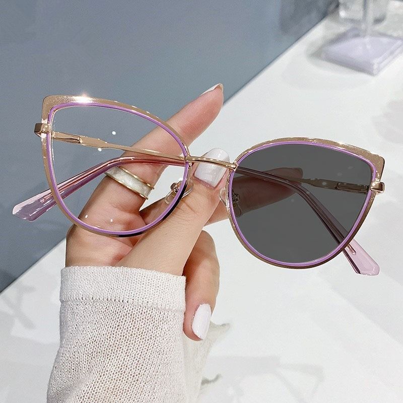 Fashion Metal Blue Light Blocking Glasses For Women, Anti-radiation Frame For Small Face Naked Makeup, Cat Eye Sunglasses Sunglasses Frame