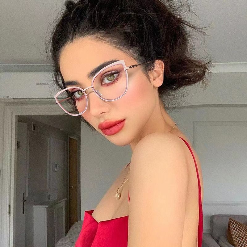 Fashion Metal Blue Light Blocking Glasses For Women, Anti-radiation Frame For Small Face Naked Makeup, Cat Eye Sunglasses Sunglasses Frame