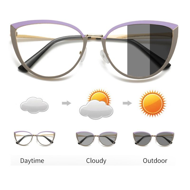 Fashion Cat Eye Photochromic Fashion Glasses Women Anti Blue Light Glasses Boho Shades Beach Accessories Photochromic Plastic Sunglasses