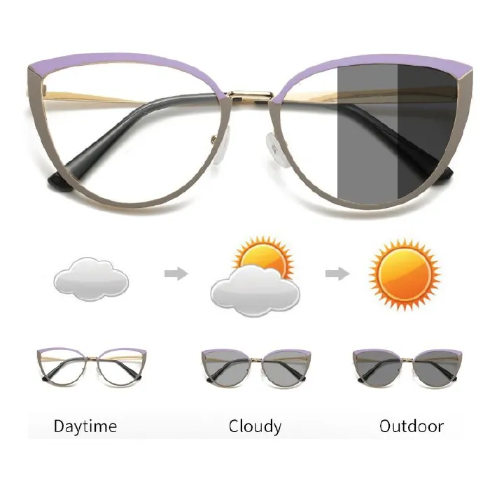Fashion Cat Eye Photochromic Fashion Glasses Women Anti Blue Light Glasses Boho Shades Beach Accessories Photochromic Plastic Sunglasses