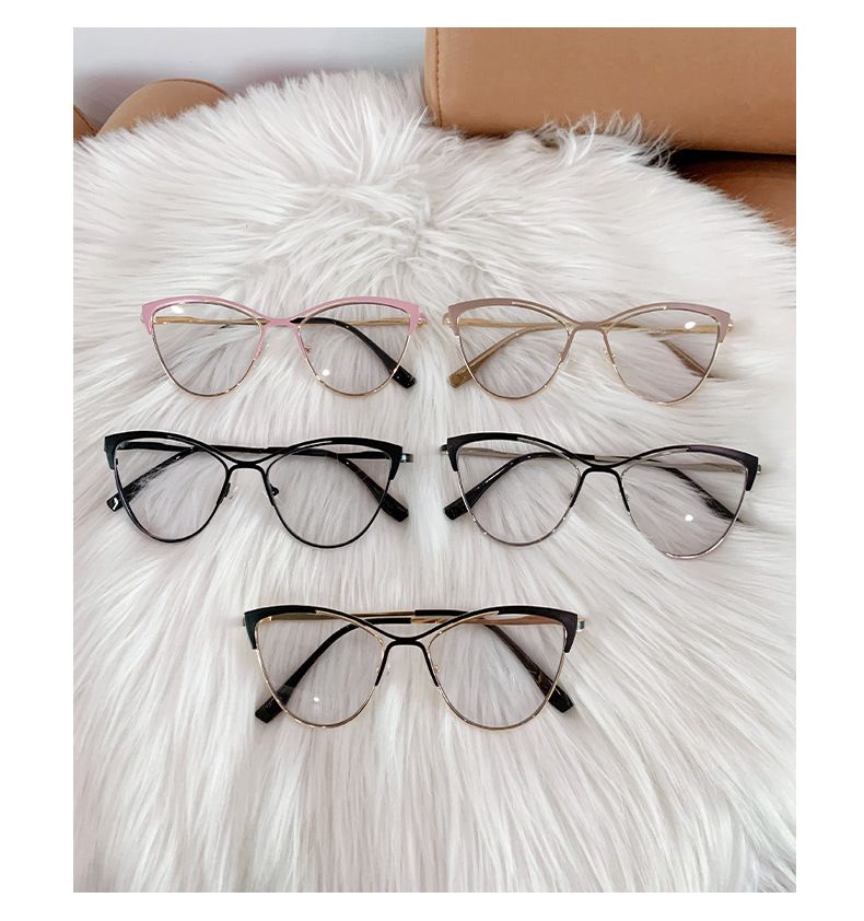 Vintage Cat Eye Women Hollow Out Sunglasses Pink Sun Glasses Metal Frame Mirror Lens Eyewear