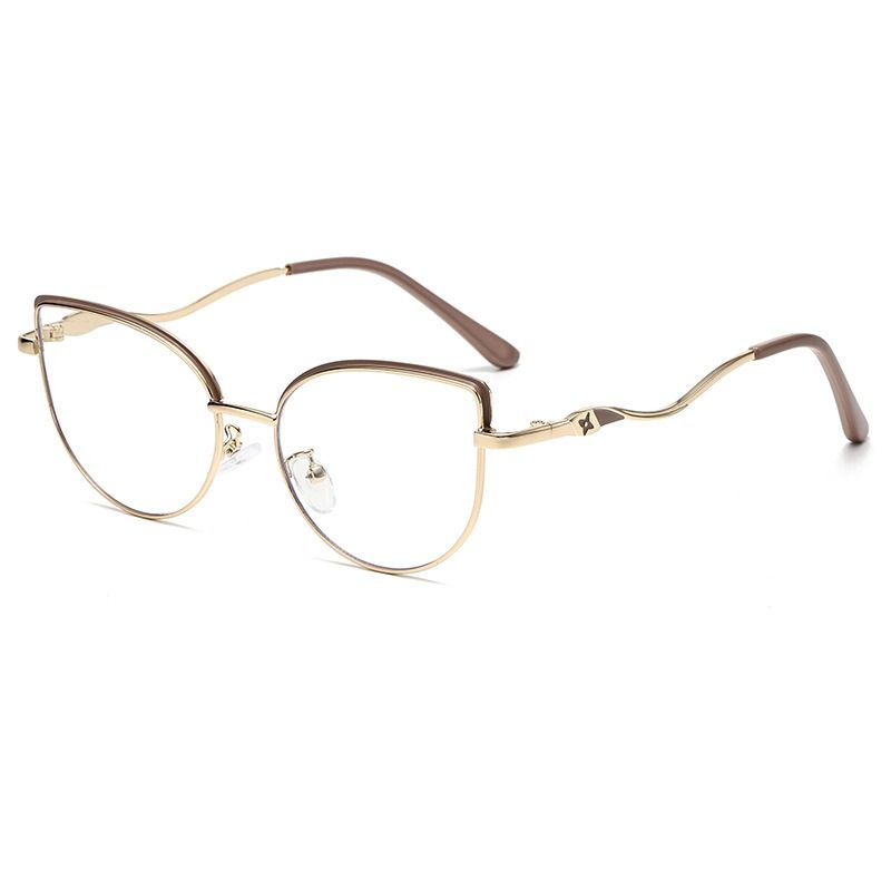 1pc photochromic qingqing patchwork blue gold metallic cateye round lunettes photogrey homme women female blue light filter glasses