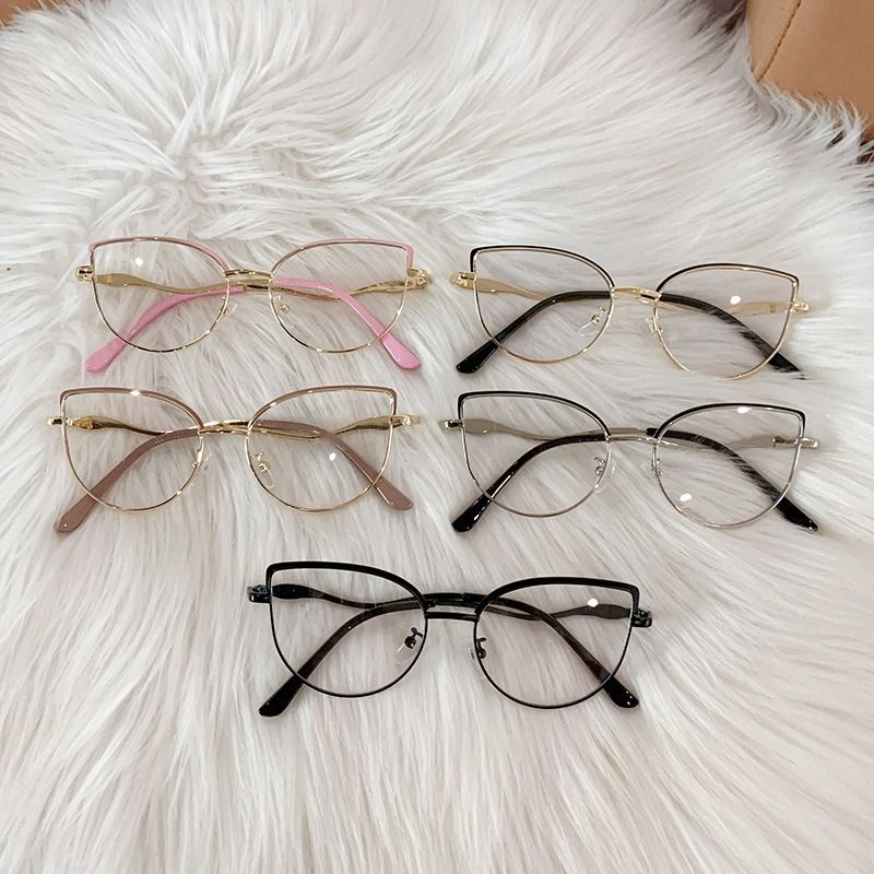 1pc photochromic qingqing patchwork blue gold metallic cateye round lunettes photogrey homme women female blue light filter glasses