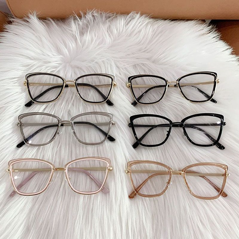 1Pc Newly  Metal Unisex Optical Computer Glasses Oversized Cat Eye Anti-Blue Light Blocking Stylish Metal Frame Radiation Protection