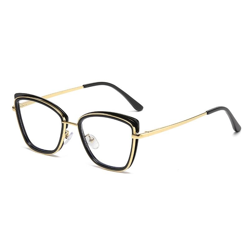 1Pc Newly  Metal Unisex Optical Computer Glasses Oversized Cat Eye Anti-Blue Light Blocking Stylish Metal Frame Radiation Protection