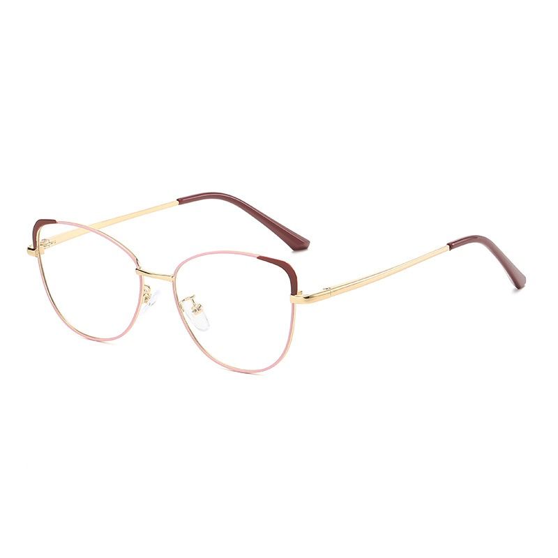Women's Metal Cat Eye Photochromic Glasses Pink & Blue Anti-Blue Light for Reading Photographic Gray Antireflective Blue Lens