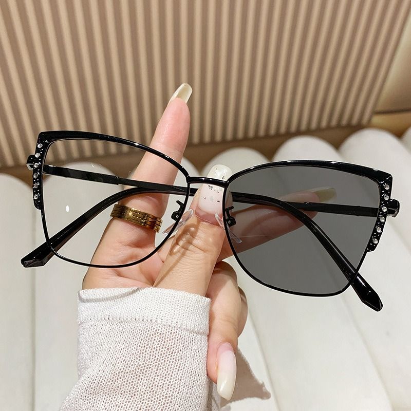 Fashionable Photochromic Sunglasses Women Anti-blue Light Reading Glasses Solid Printed Pattern pink Gray Frames Optical Glasses