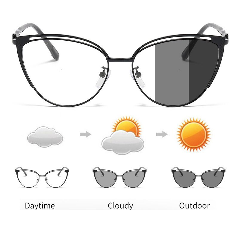 New man Metal Cat Eye Eyeglasses Frames for All Face Photochromic Glasses Lunett Photogray Anti BLue Light Eyewear Spectacles
