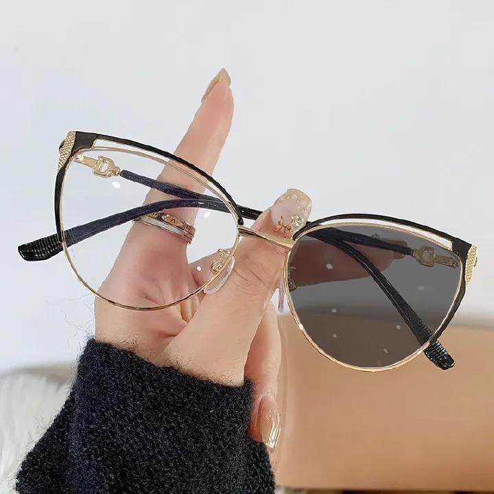 New man Metal Cat Eye Eyeglasses Frames for All Face Photochromic Glasses Lunett Photogray Anti BLue Light Eyewear Spectacles