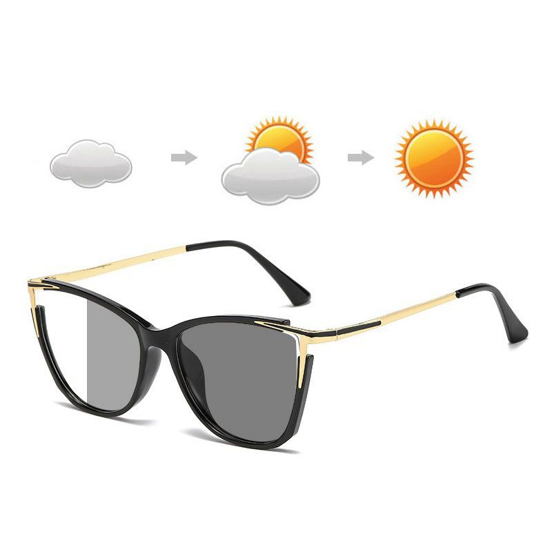 New Arrival Photochromic Custom Logo Computer Glasses Retro Optical Frames Anti Blue Light Metal Cat Eye Spectacles
