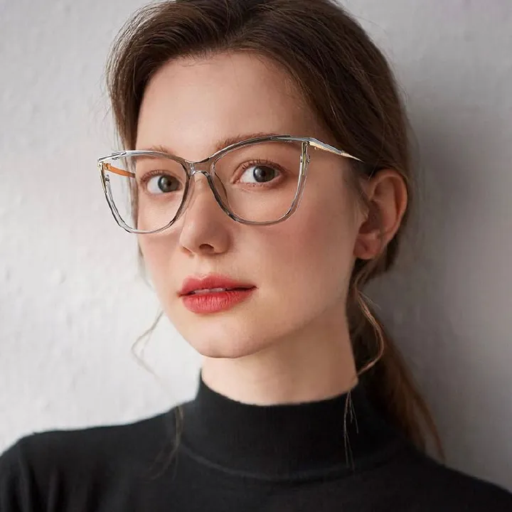 Trendy Cat Eye Plastic Frames Photochromic Spectacle Glasses Anti Blue Light Optical Frame Women Eyeglasses