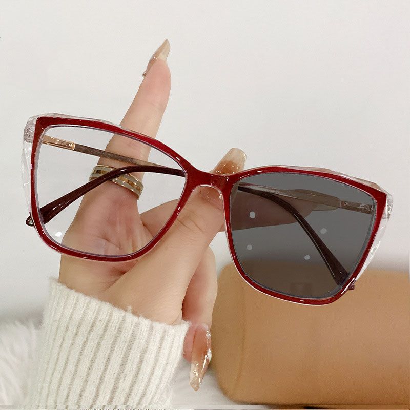 1pc Red Photochromic Blue Light Blocking Glasses - Stylish Cat-Eye Frames with Clear Lenses, Protects Eyes from Digital Strain & Sunlight, Includes Case, Eye Protection